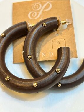 Plunder Dark Brown Hoop Earrings with Gold Accents
